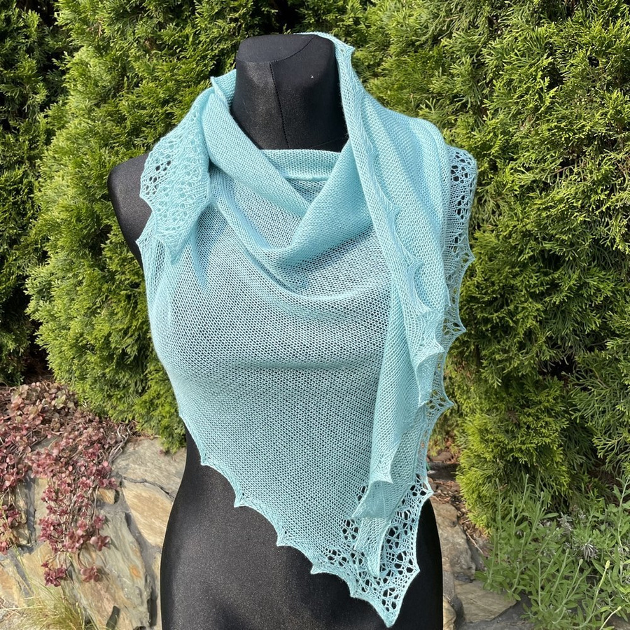 Chusta asymetryczna z ażurem Kaszmir, Jedwab, Alpaka Miętowa