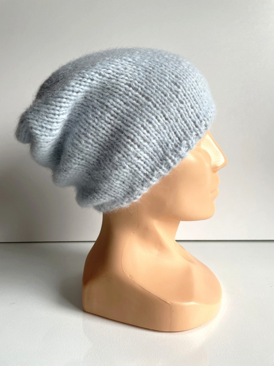 Ciepła czapka ręcznie robiona CHMURKA Alpaka 18 Poranna Mgła