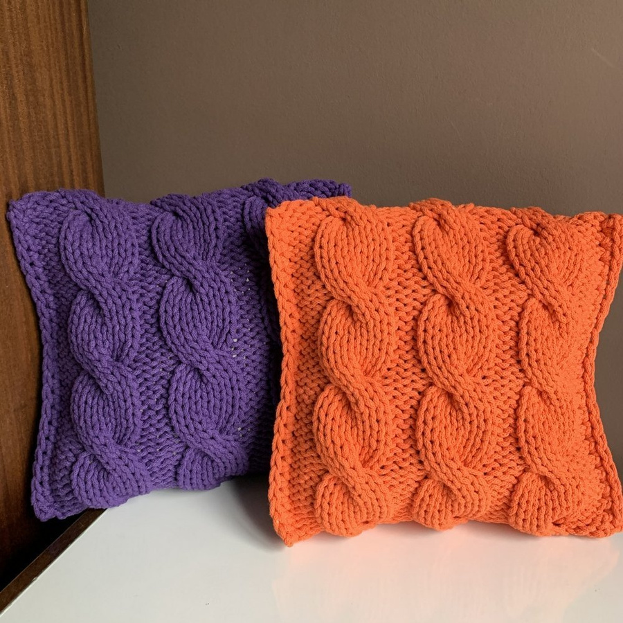Poduszka ze sznurka bawełnianego Warkocze 350 pomarańczowa 40x40 cm