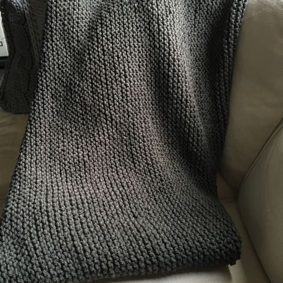 Ręcznie robiony Koc, gruby pled grafitowy 130x160 cm