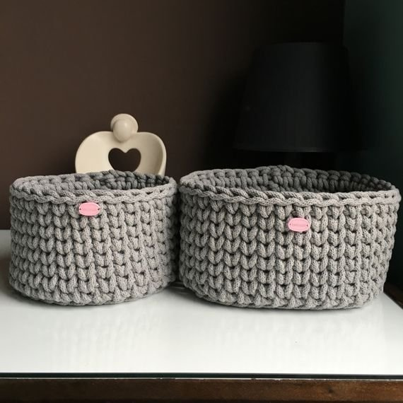 Koszyk ze sznurka bawełnianego szary 125 dno 20x20, wysokość 12 cm