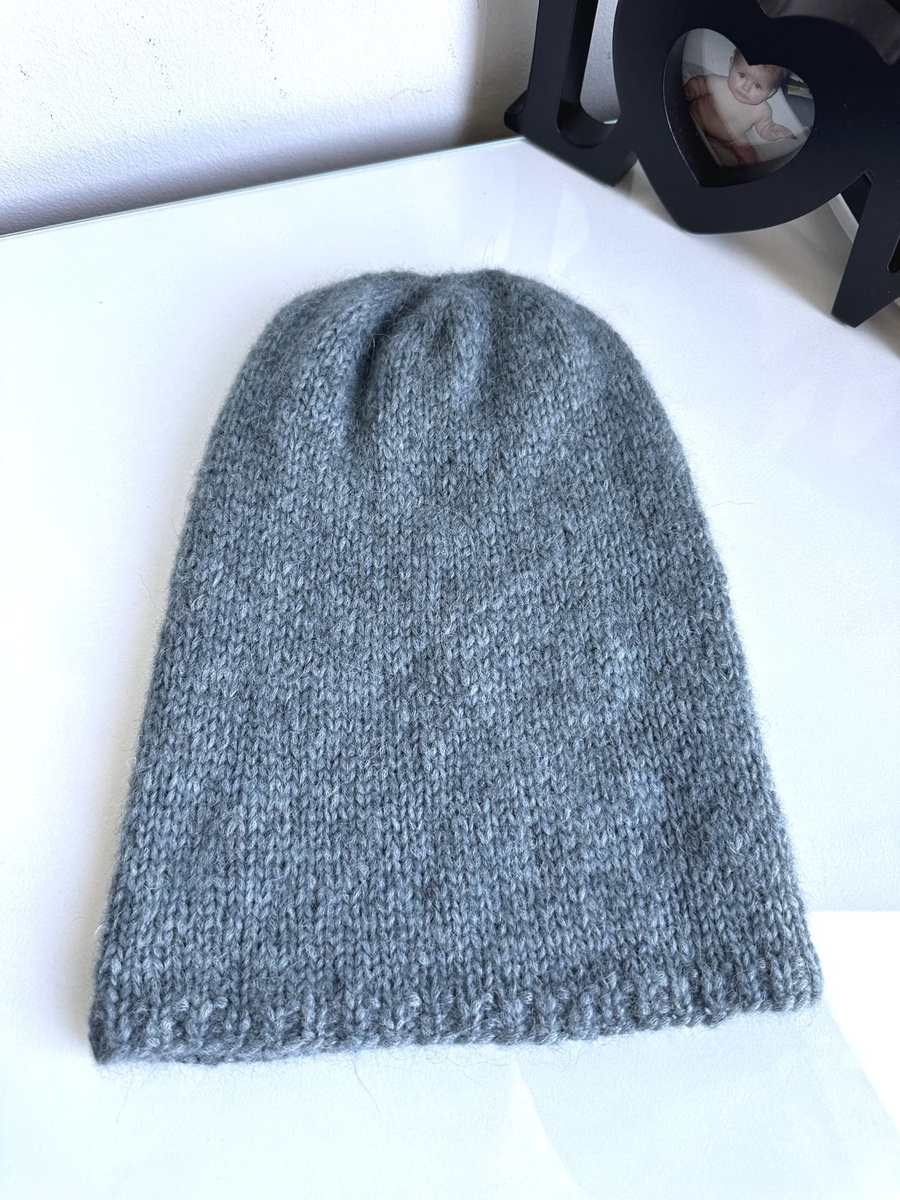 Ciepła czapka ręcznie robiona CHMURKA Alpaka 45 Morze Północne