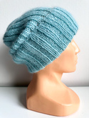 Ręcznie robiona Czapka wywijana MARGARET 100% Alpaka + nitka moher i jedwab 2917/58 Turkusowy