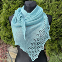 Chusta asymetryczna z ażurem Kaszmir, Jedwab, Alpaka Miętowa