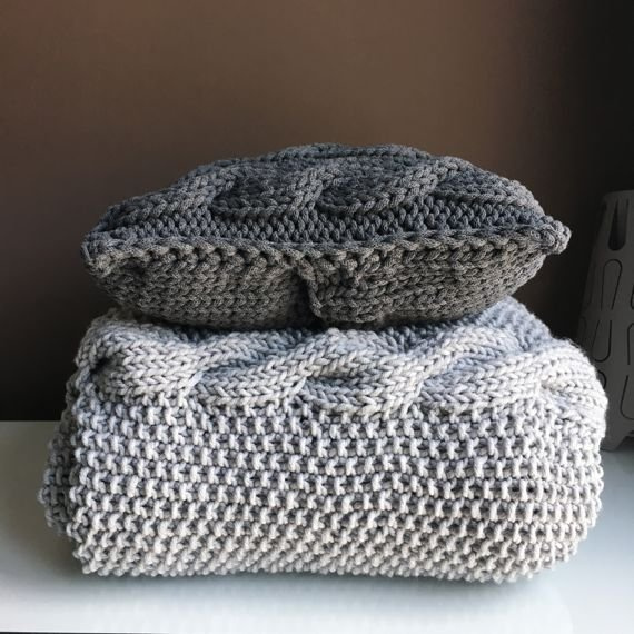 Poduszka ze sznurka bawełnianego Warkocze 150 grafit 40x40 cm