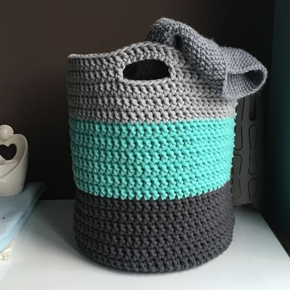 Kosz ze sznurka bawełnianego XXL Trzy Kolory 125-600-800 35x40 cm