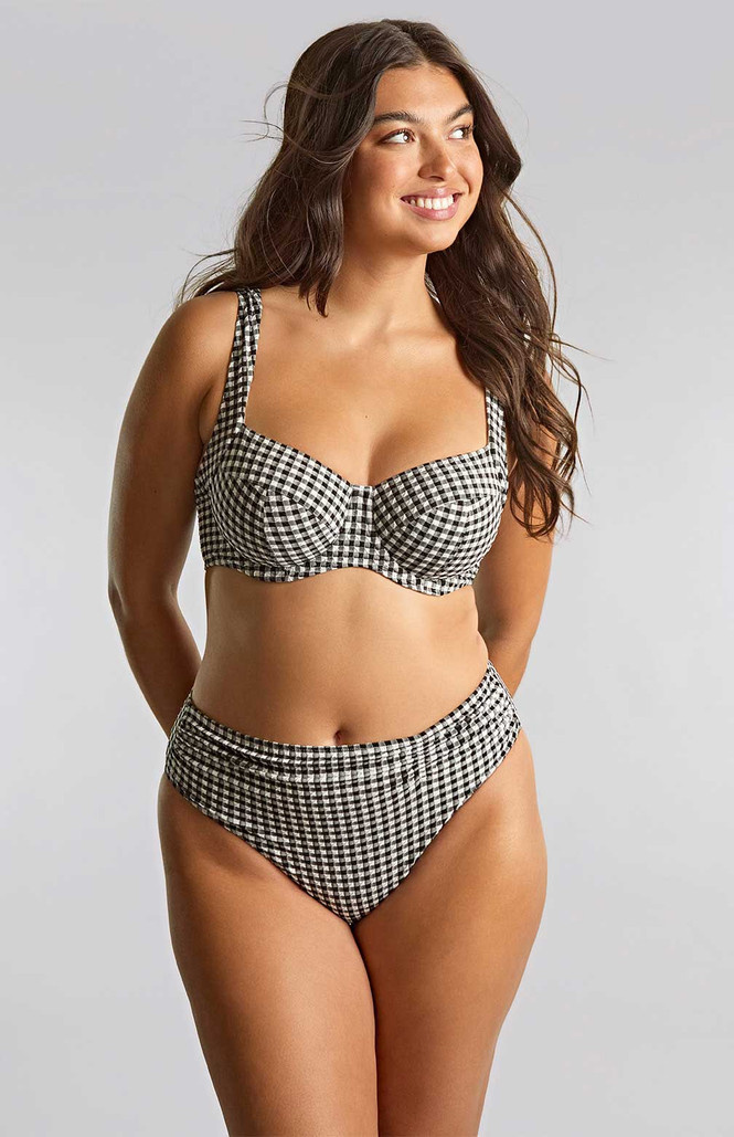 Figi kąpielowe Panache Swim GINGHAM SW1729 Midi Gathered Bikini Bottoms Black Gingham