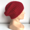 Handgemachte Damenmütze AUREA 100% Baby Merino plus Mohair und Seide 16/14 Rot