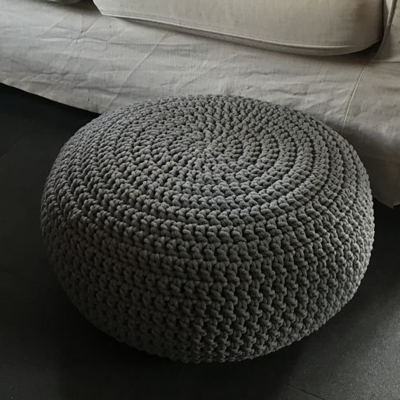 Pufa, puf ze sznurka bawełnianego szary 30x50 cm