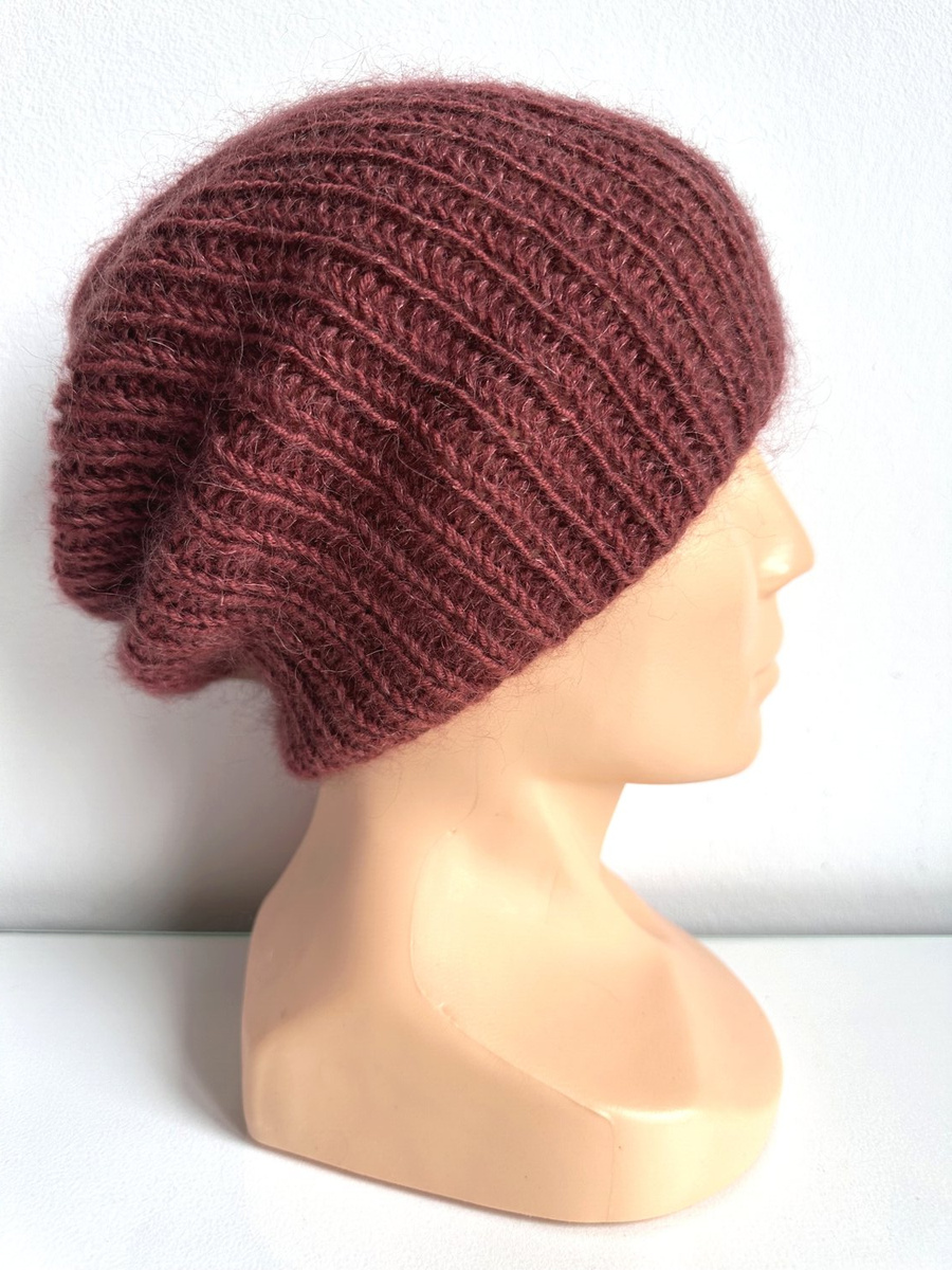 Handmade women's hat AUREA 100% baby merino plus mohair and silk 51/36 Burgundy