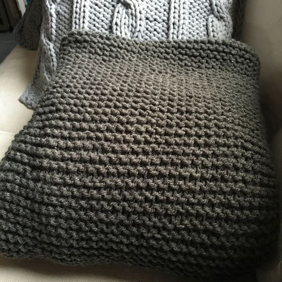 Ręcznie robiony Koc, gruby pled grafitowy 130x160 cm