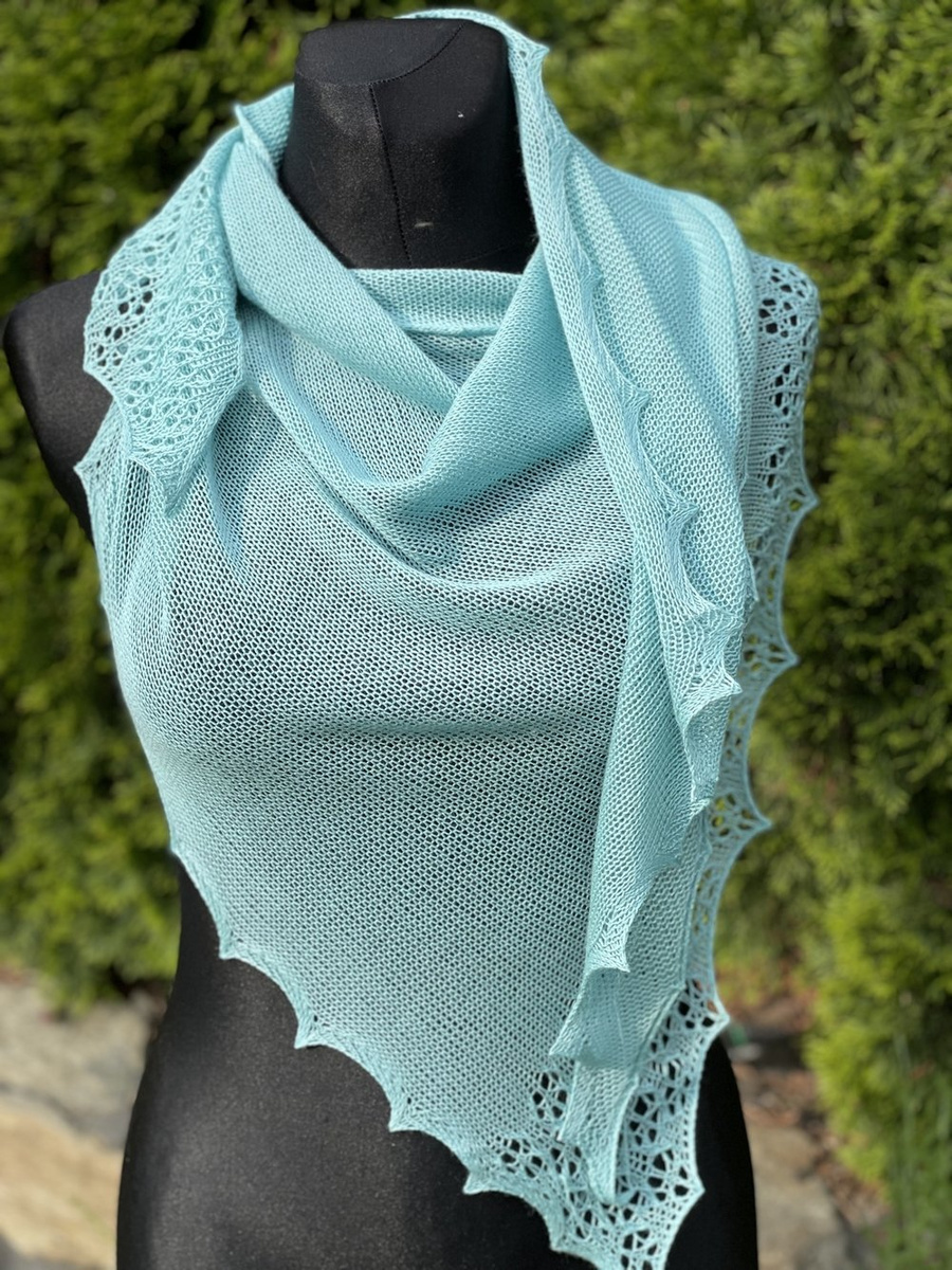 Chusta asymetryczna z ażurem Kaszmir, Jedwab, Alpaka Miętowa