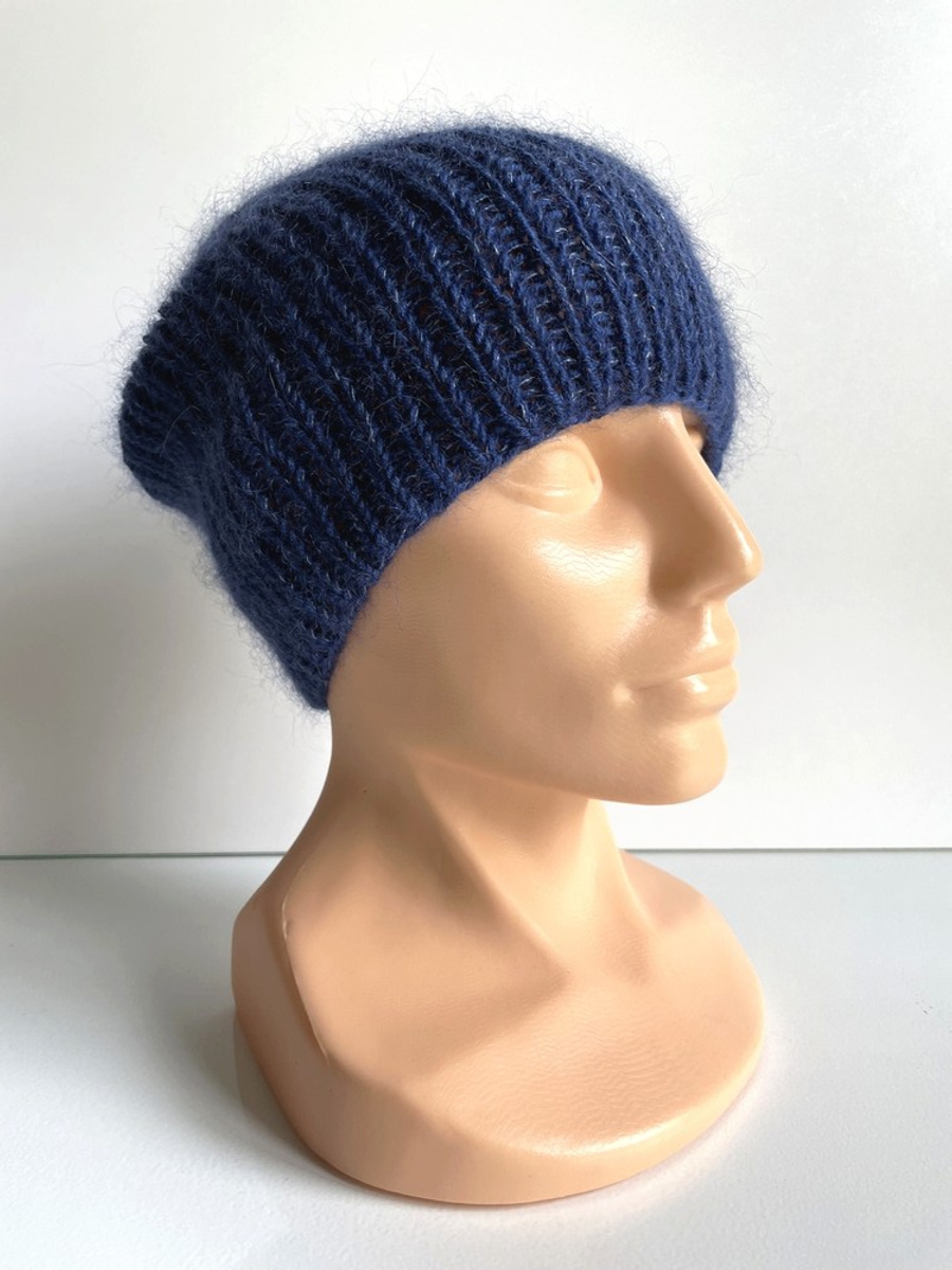Handmade Czapka damska AUREA 100% Baby Merino plus moher i jedwab 30/28 Niebieski