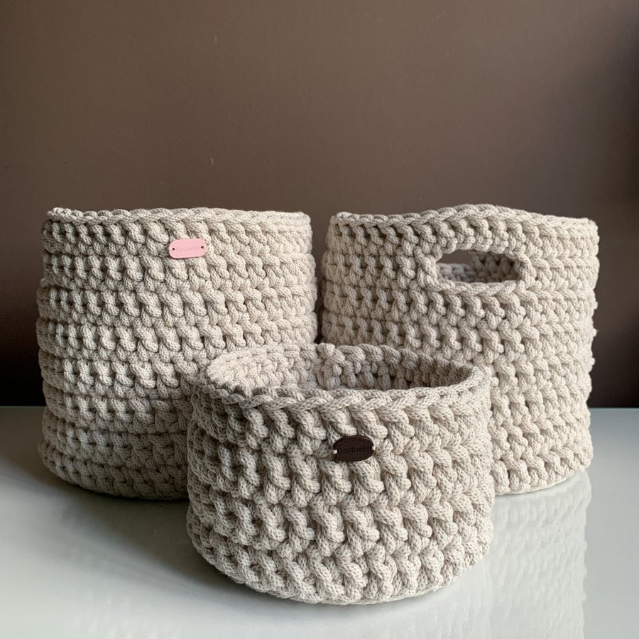 Kosz ze sznurka bawełnianego 20x20 cm Jasny Beż 725