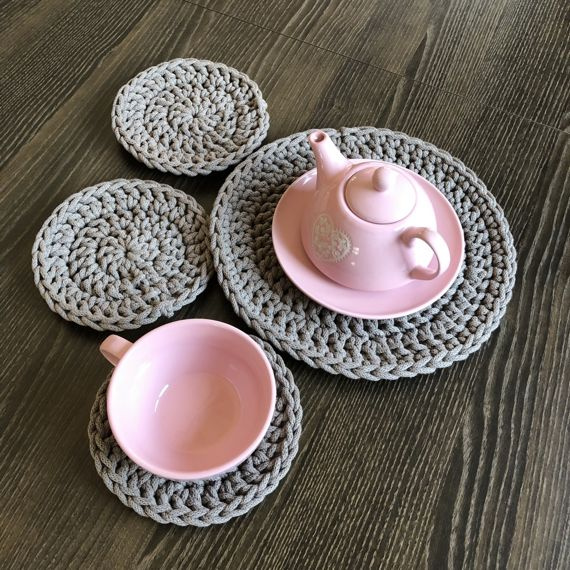 Podkładka pod kubek ze sznurka bawełnianego 15 cm ciemny beż