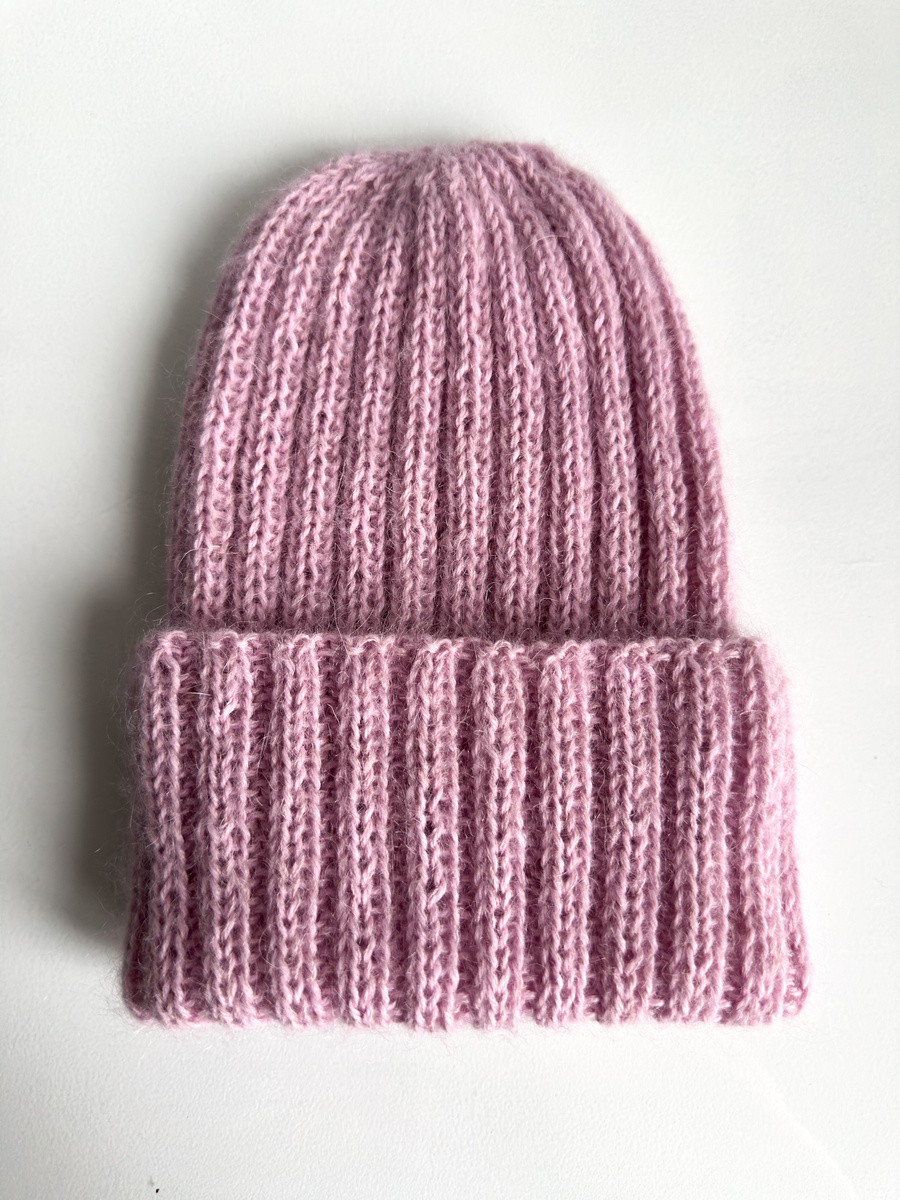 Ręcznie robiona Czapka wywijana MARGARET 100% Alpaka + nitka moher i jedwab 3112/36 Różowy z nutką beżu