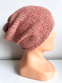 Ciepła czapka ręcznie robiona CHMURKA Alpaka 44 karminowy