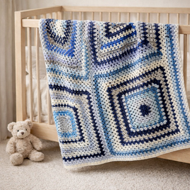 Ręcznie robiony Koc baby merino dla dziecka 100x100 cm - niebieski kocyk dziecięcy