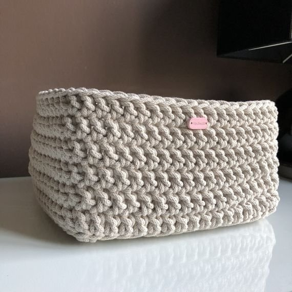 Ręcznie robiony Kosz ze sznurka bawełnianego jasny różowy 25x25 cm wys. 12,5