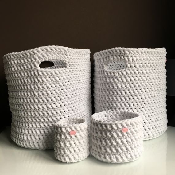Kosz ze sznurka bawełnianego XXL biały 000 34x34 cm