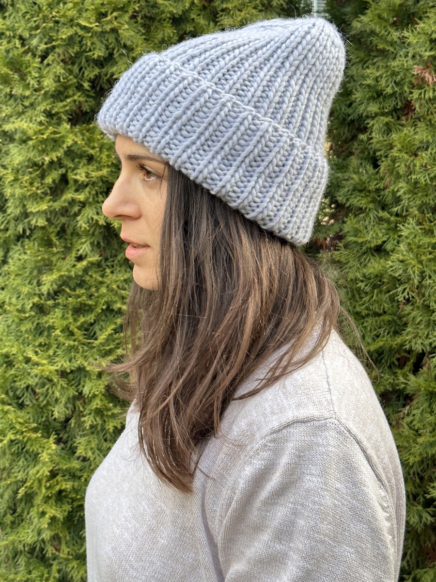 Ręcznie robiona czapka wywijana JANKA 100% Wełna owcza 52 Rosa