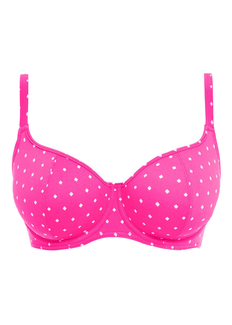 KOMPLET - Biustonosz kąpielowy Freya JEWEL COVE AS7231RAY Uw Sweetheart Bikini Top Raspberry (30DD) + majtki klasyczne S