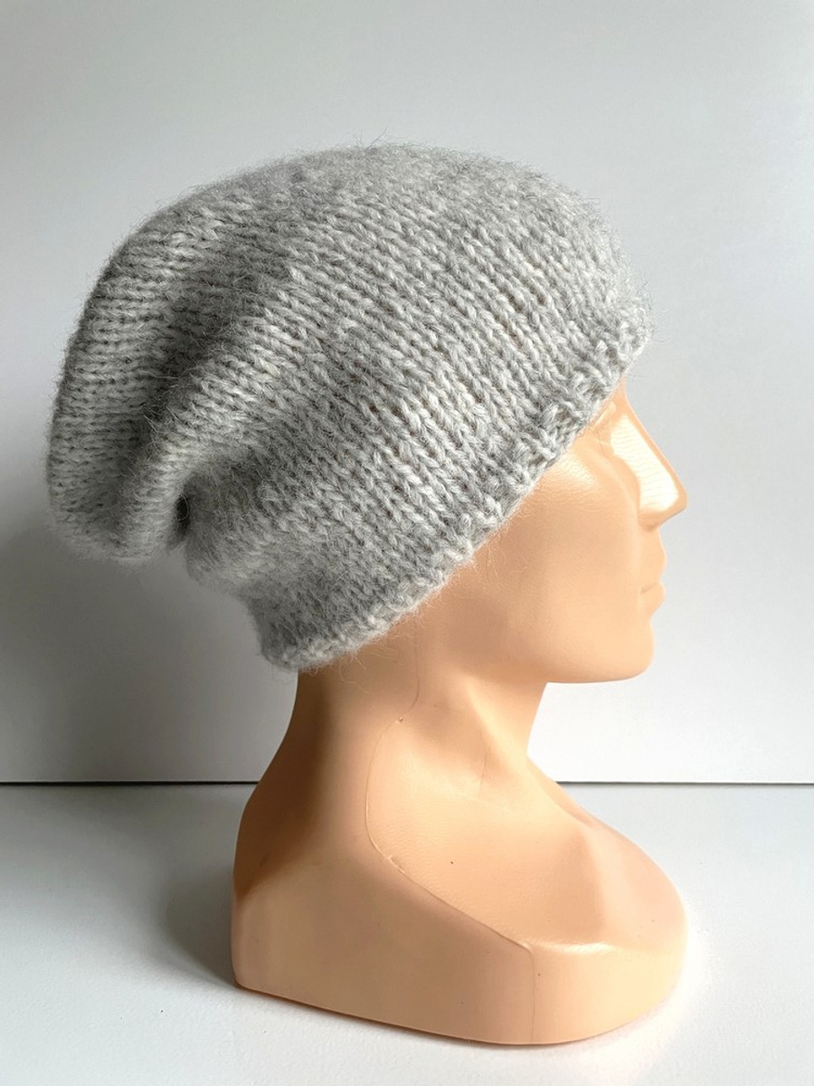Ciepła czapka ręcznie robiona CHMURKA Alpaka 03 Perłowy Szary