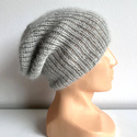 Handgemachte Damenmütze AUREA 100% Baby Merino plus Mohair und Seide 22/44 Hellgrau