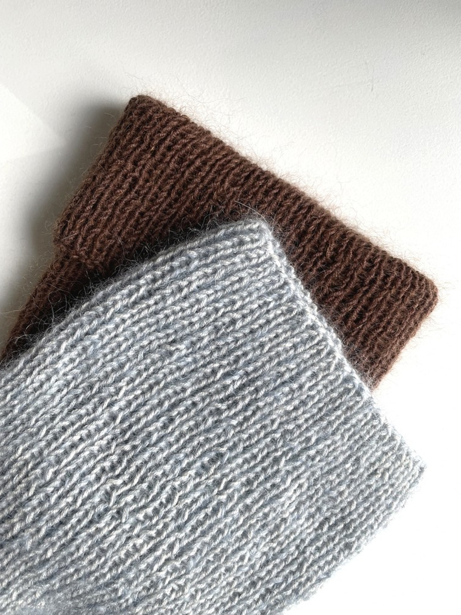 Handmade women's hat AUREA 100% baby merino plus mohair and silk 22/06 grey blue