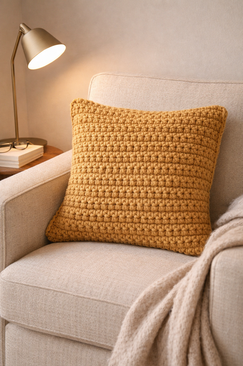 Poduszka ze sznurka bawełnianego KARO 270 Musztarda 40x40 cm