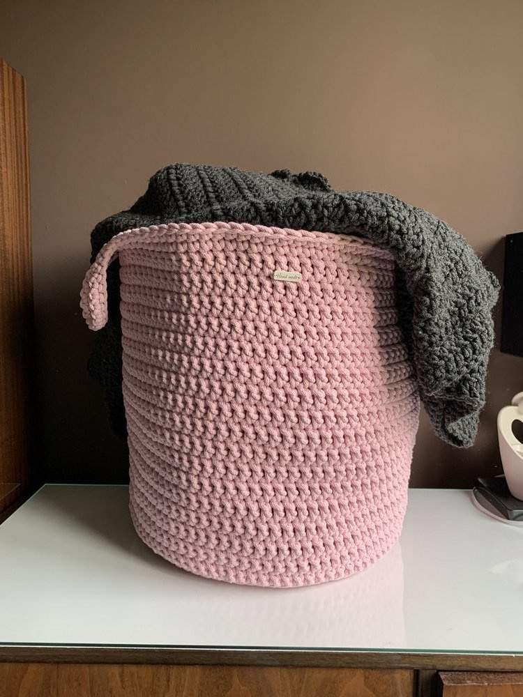 Kosz ze sznurka bawełnianego XXXL 40x42 cm z uszami jasny szary 100