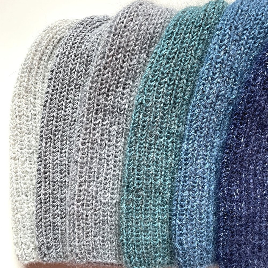 Handmade women's hat AUREA 100% baby merino plus mohair and silk 13/28 Navy Blue