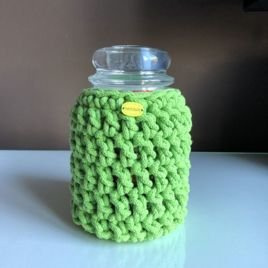 Ręcznie robiony Sweterek na świecę ze sznurka bawełnianego 128 limonka