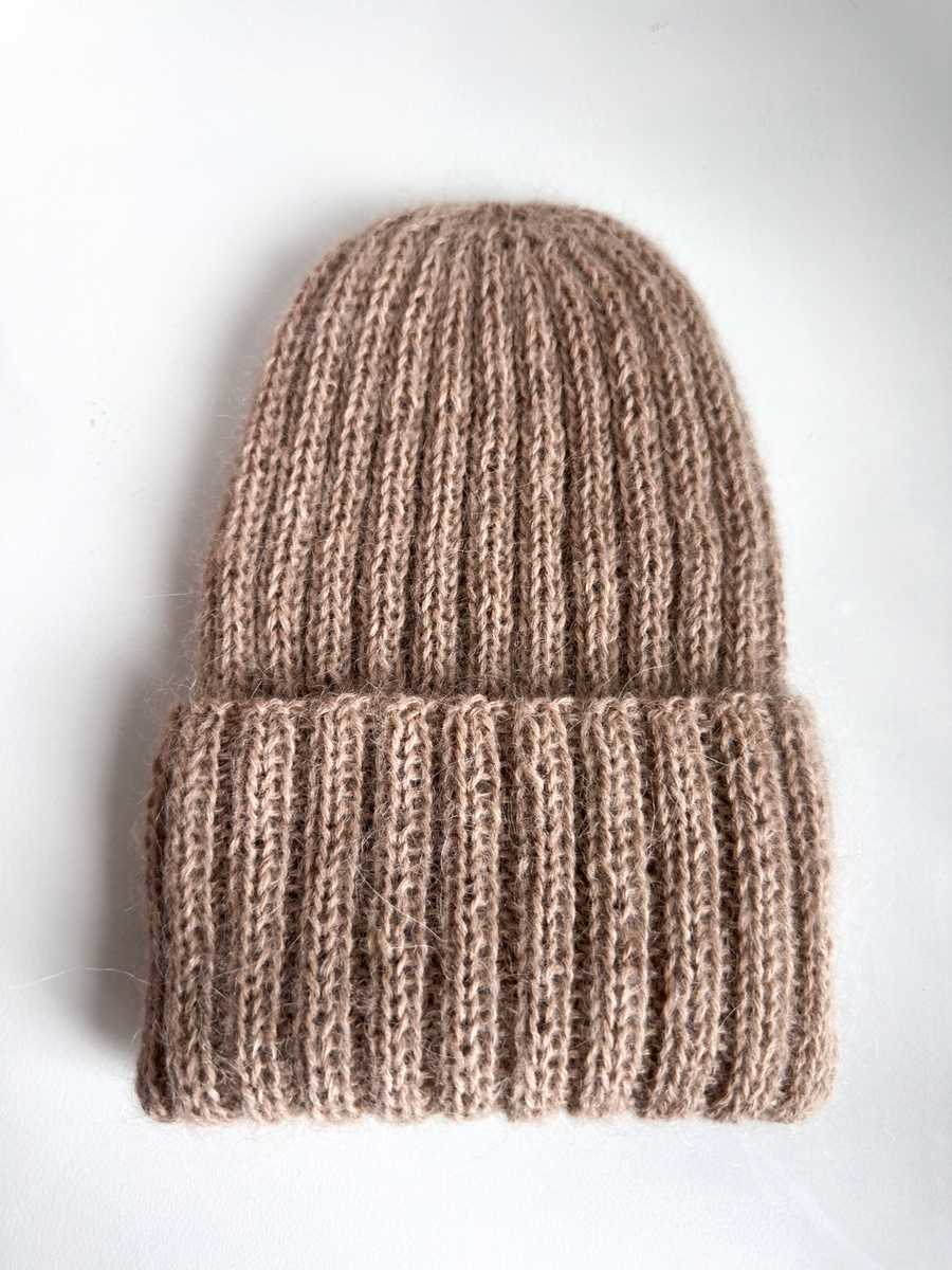 Ręcznie robiona Czapka wywijana MARGARET 100% Alpaka + nitka moher i jedwab 2020/54 Piaskowy jasny