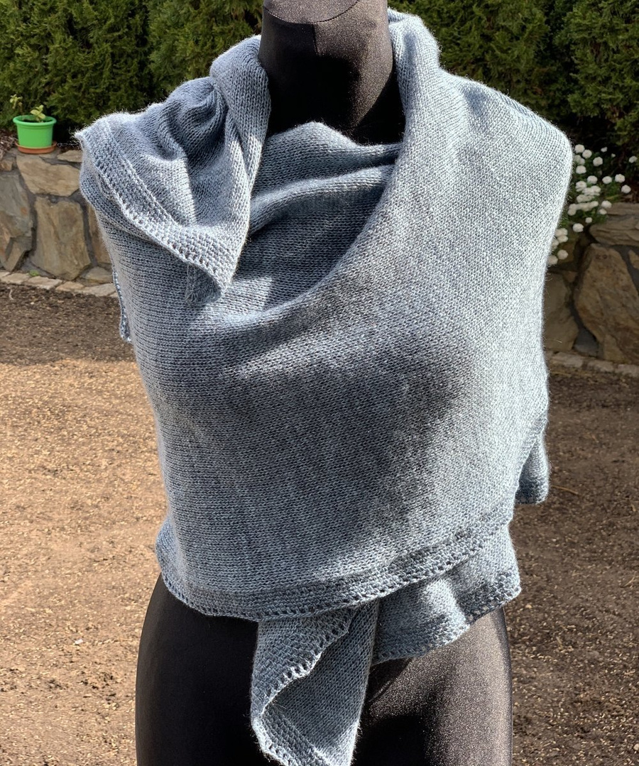 Elegancki, delikatny szal turkusowo szary melanż Nitkowe Love 45x180 cm