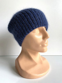 Handmade Czapka damska AUREA 100% Baby Merino plus moher i jedwab 30/28 Niebieski