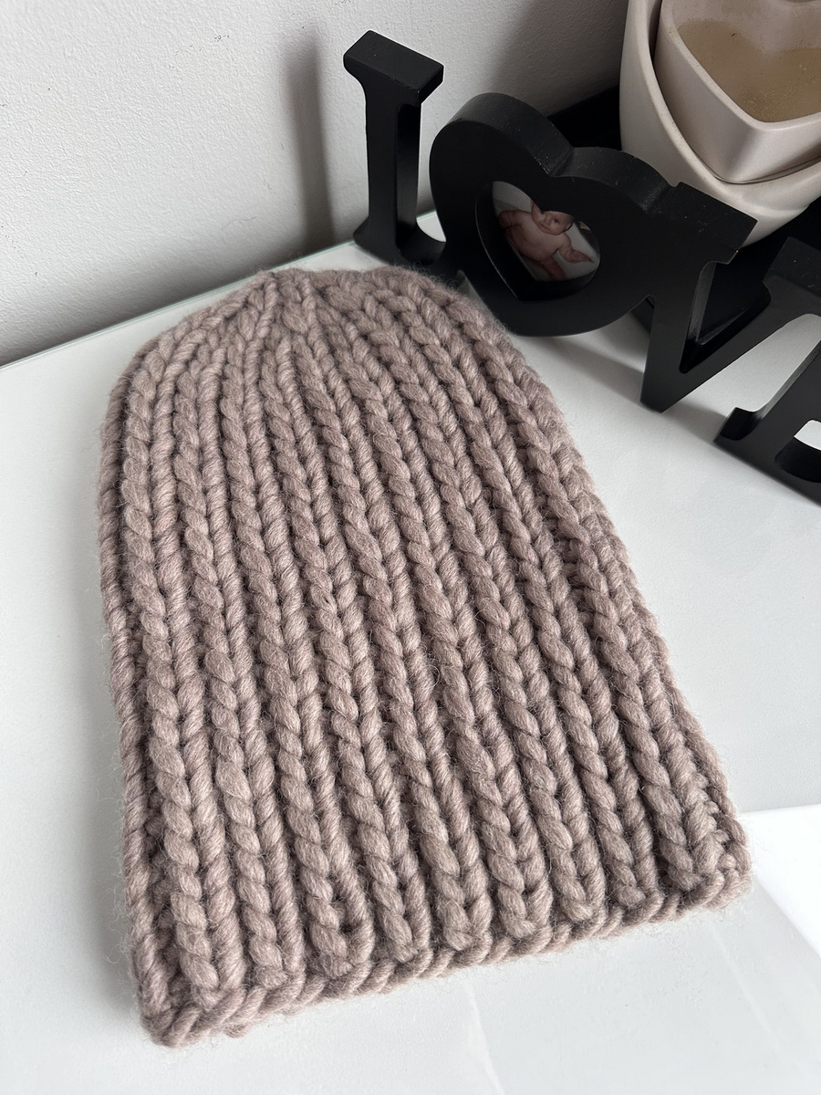 ASHER Handgemachte grobe Wollmütze 06 Hellbeige Nitkowe Love