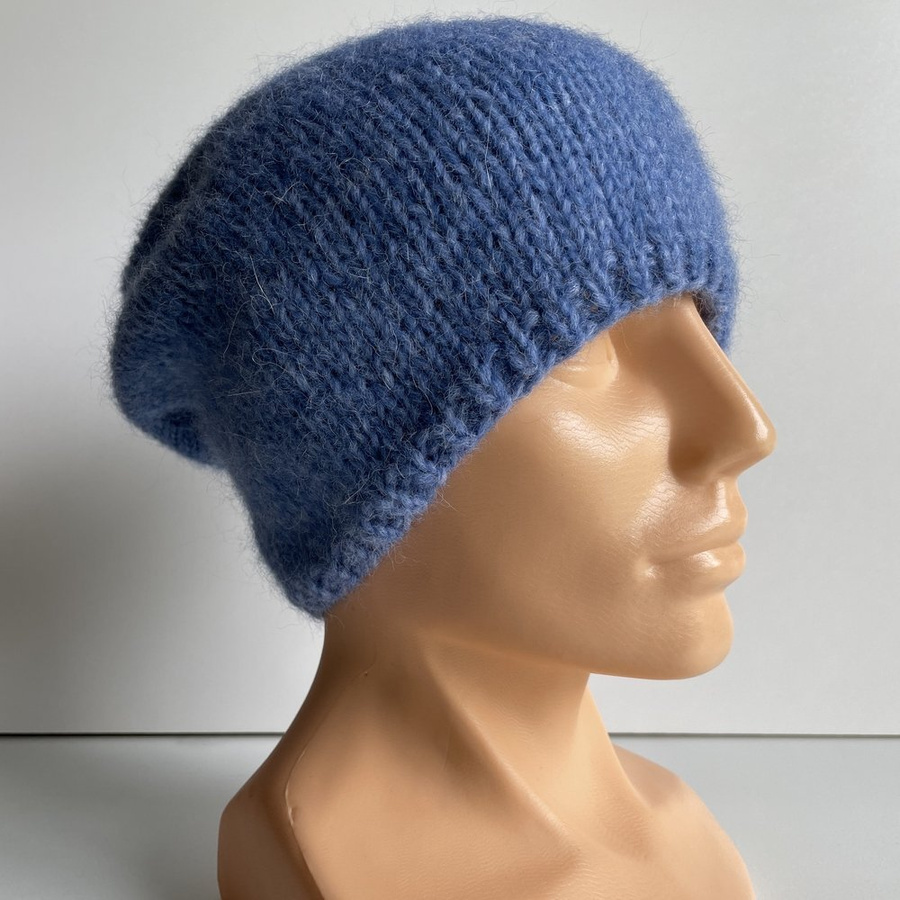 Ręcznie robiona czapka hand made CHMURKA Alpaka 16 Niebieski
