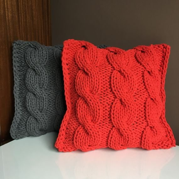 Poduszka ze sznurka bawełnianego Warkocze 150 grafit 40x40 cm