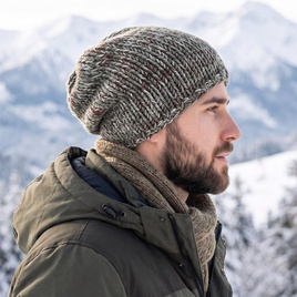 Wintermütze aus 100% Baby-Merinowolle in Grüntönen und Beigetönen