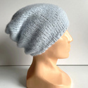 Ciepła czapka ręcznie robiona CHMURKA Alpaka 18 Poranna Mgła