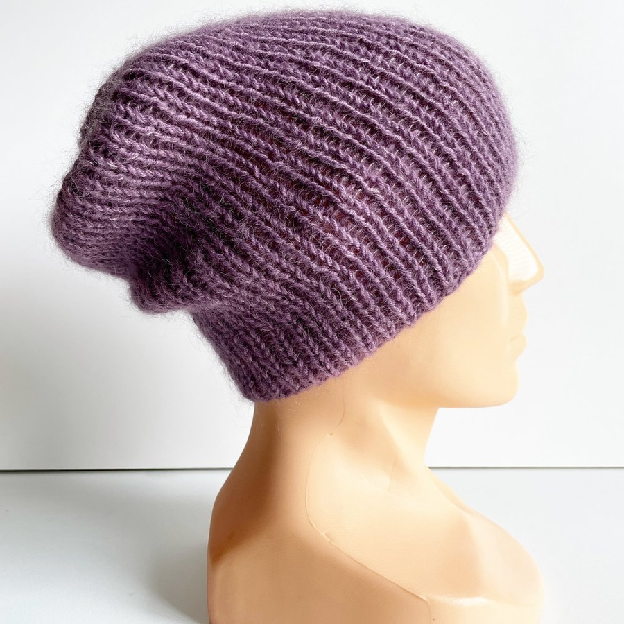 Handmade women's hat AUREA 100% Baby Merino plus mohair and silk 40/05 Amethyst