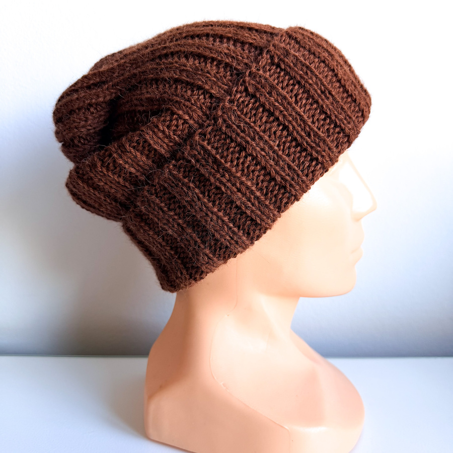 Czapka wywijana zrobiona ręcznie LAURIN 100% Alpaka 7815 Leśny mix