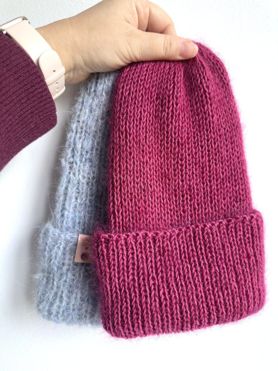 Ręcznie robiona czapka beanie AUREA 100% Baby Merino plus moher i jedwab 41/17 Śliwka
