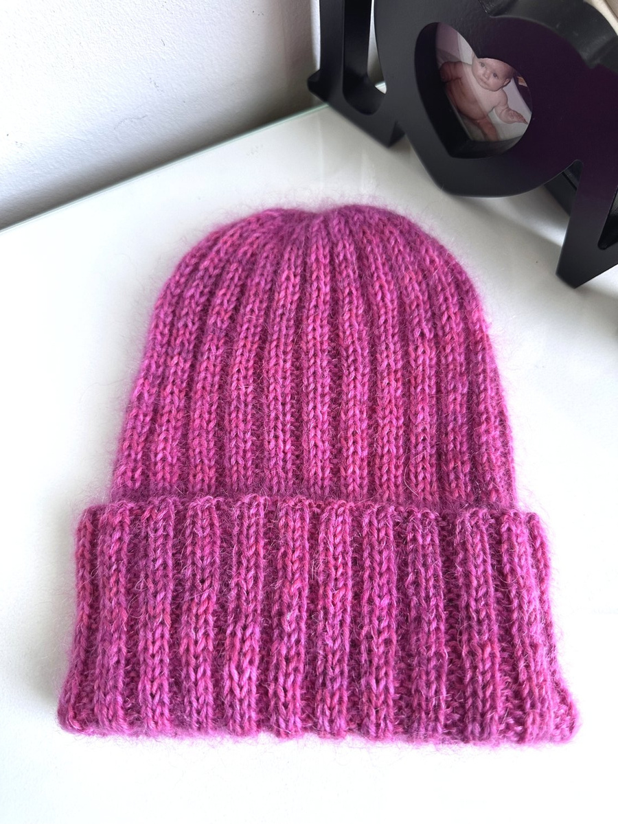 Ręcznie robiona czapka beanie AUREA 100% Ręcznie farbowana Baby Merino plus moher i jedwab Malinowy Sorbet - edycja limitowana