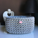 Ręcznie robiony Koszyk ze sznurka bawełnianego jasny szary 100 dno 20x20, wysokość 12 cm