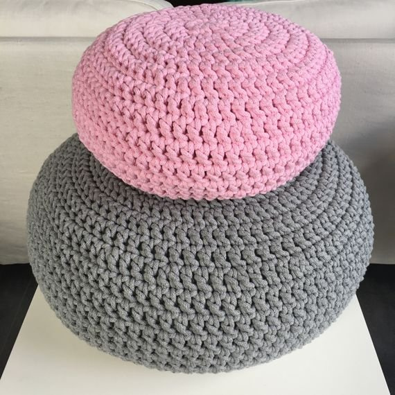 Pufa, puf ze sznurka bawełnianego szary 30x50 cm