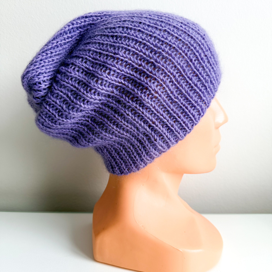 Handmade women's hat AUREA 100% baby merino plus mohair and silk 14/11 Purple