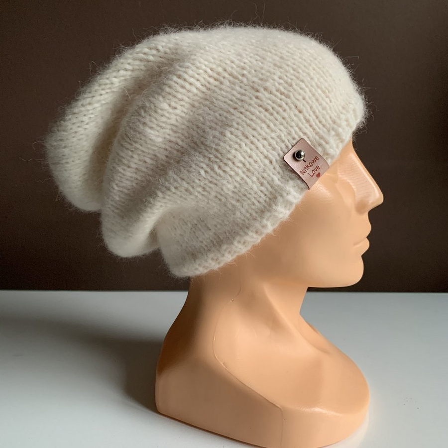 Ręcznie robiona czapka CHMURKA Alpaka 01 Ecru