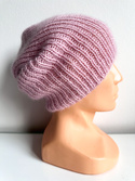 Handmade women's hat AUREA 100% baby merino plus mohair and silk 54/63 Powder pink